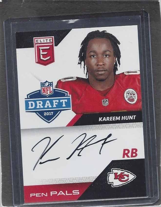 KAREEM HUNT 2017 ELITE PEN PALS CHIEFS ON CARD ROOKIE AUTO RC
