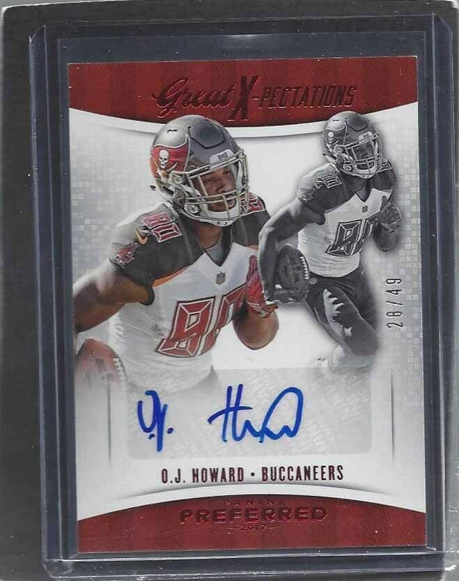 O.J. HOWARD 2017 PREFERRED GREAT X-PECTATIONS RED ROOKIE AUTO RC #D 28/49