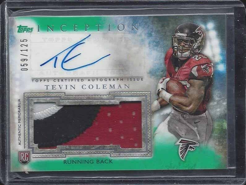 TEVIN COLEMAN 2015 TOPPS INCEPTION GREEN RPA 3 COLOR PATCH AUTO RC #D /125