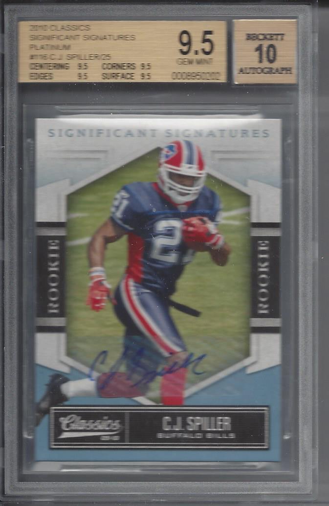 C.J. SPILLER 2010 CLASSICS PLATINUM BLUE SIGS AUTO RC /25 BGS 9.5 w/ 10 AU POP 3