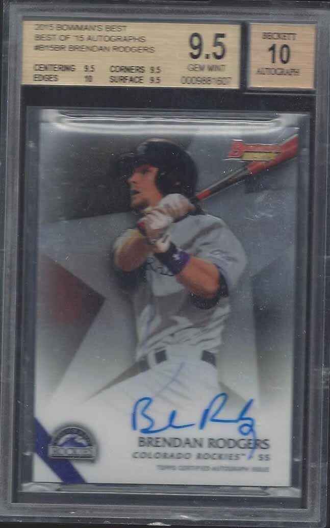 BRENDAN RODGERS 2015 BOWMANS BEST OF 15 ON CARD PROSPECT AUTO BGS 9.5 w/ 10 AUTO