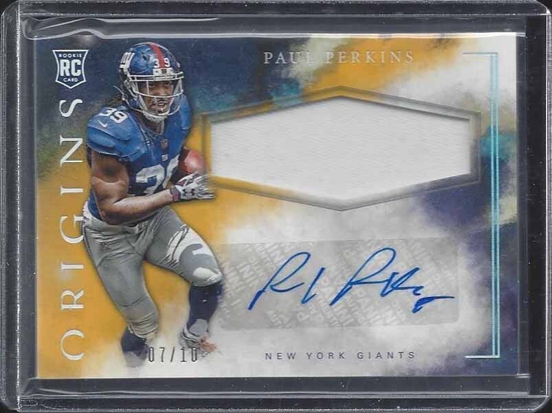 PAUL PERKINS 2016 ORIGINS YELLOW RPA JUMBO GIANTS ROOKIE PATCH AUTO RC #D 7/10