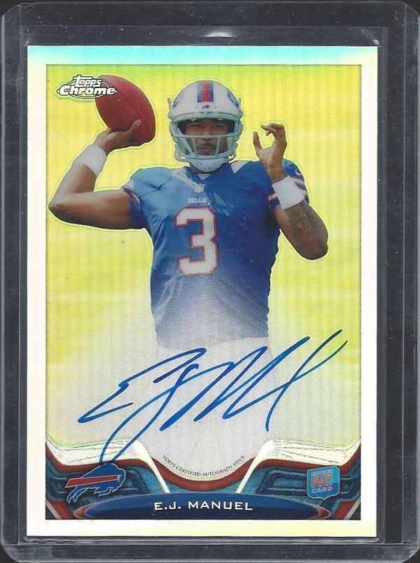 E.J. MANUEL 2013 TOPPS CHROME PHOTO VARIATION REFRACTOR ON CARD ROOKIE AUTO RC