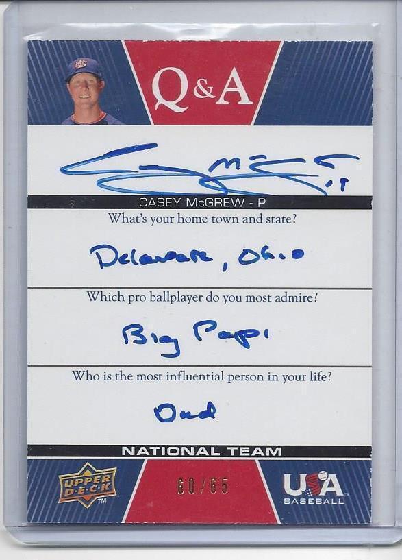CASEY MCGREW 2009 USA Q&A INSCRIPTION PROSPECT AUTO #D 60/65
