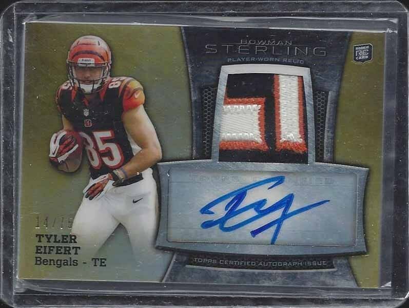 TYLER EIFERT 2013 BOWMAN STERLING GOLD REFRACTOR RPA 3 COLOR PATCH AUTO RC /75