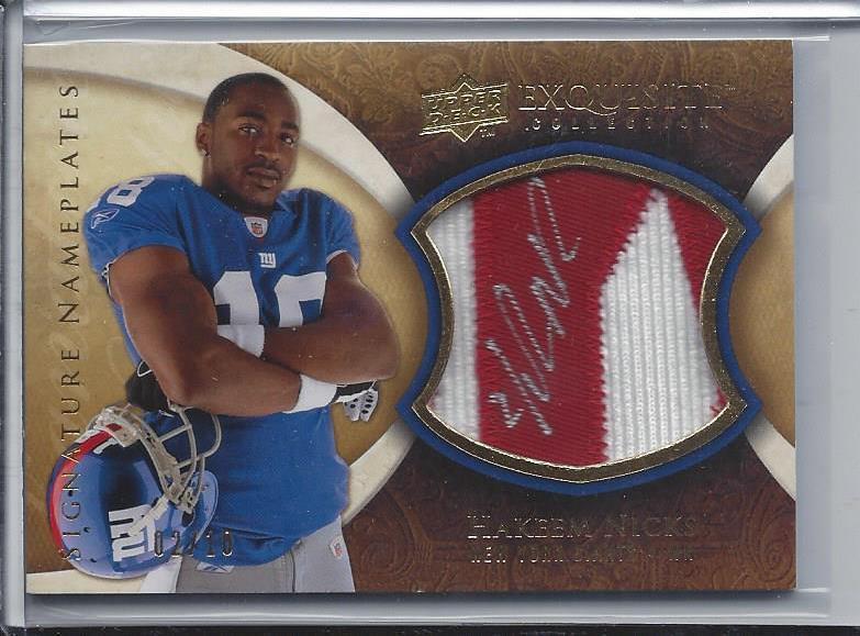 HAKEEM NICKS 2009 EXQUISITE NAMEPLATES 2 COLOR ON PATCH ROOKIE AUTO RC #D 2/10