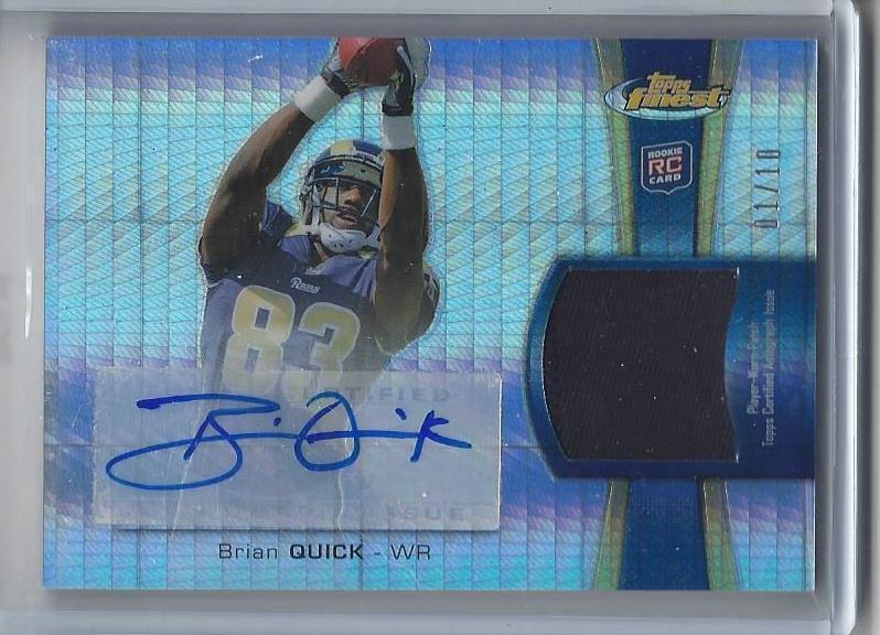 BRIAN QUICK 2012 TOPPS FINEST RPA PULSAR REFRACTOR PATCH AUTO RC #D 1/10