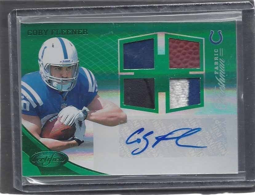 COBY FLEENER 2017 CERTIFIED FRESHMAN FABRIC GREEN QUAD PATCH AUTO RC #D 3/5