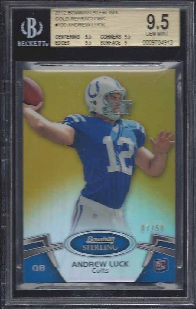 ANDREW LUCK 2012 BOWMAN STERLING GOLD REFRACTOR ROOKIE RC #D 7/50 BGS 9.5 GEM MT