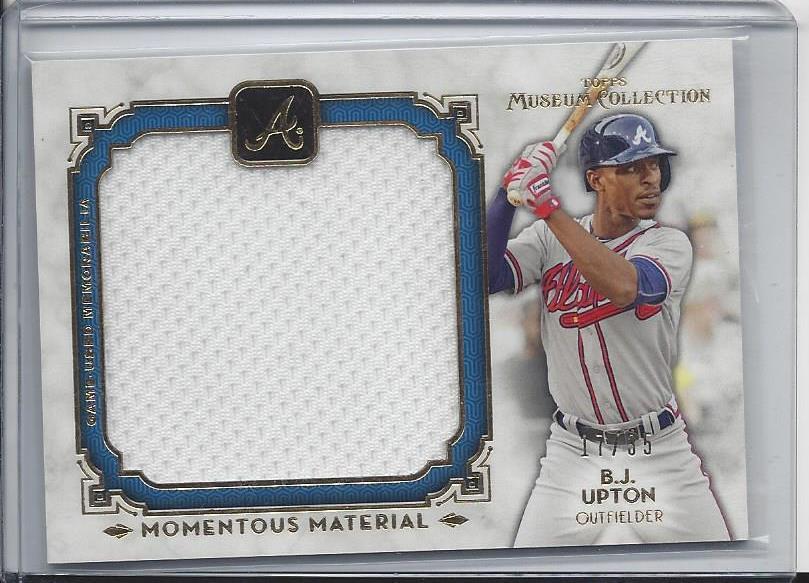 B.J. UPTON 2014 TOPPS MUSEUM MOMENTOUS MATERIAL GOLD JUMBO JERSEY #D 17/35