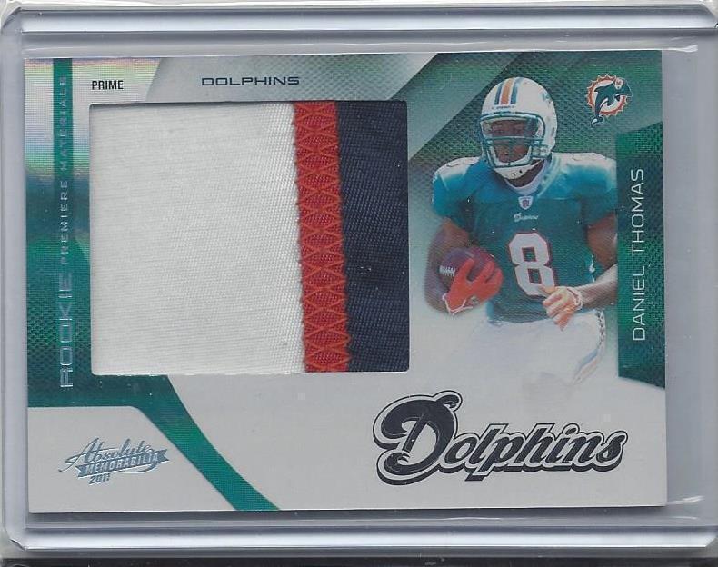 1/1 DANIEL THOMAS 2011 ABSOLUTE RPM JUMBO 3 COLOR DOLPHINS PATCH RC #D 8/25 JSY#