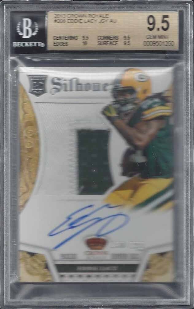 EDDIE LACY 2013 CROWN ROYALE SILHOUETTE RPA JUMBO PATCH AUTO RC /299 BGS 9.5 10