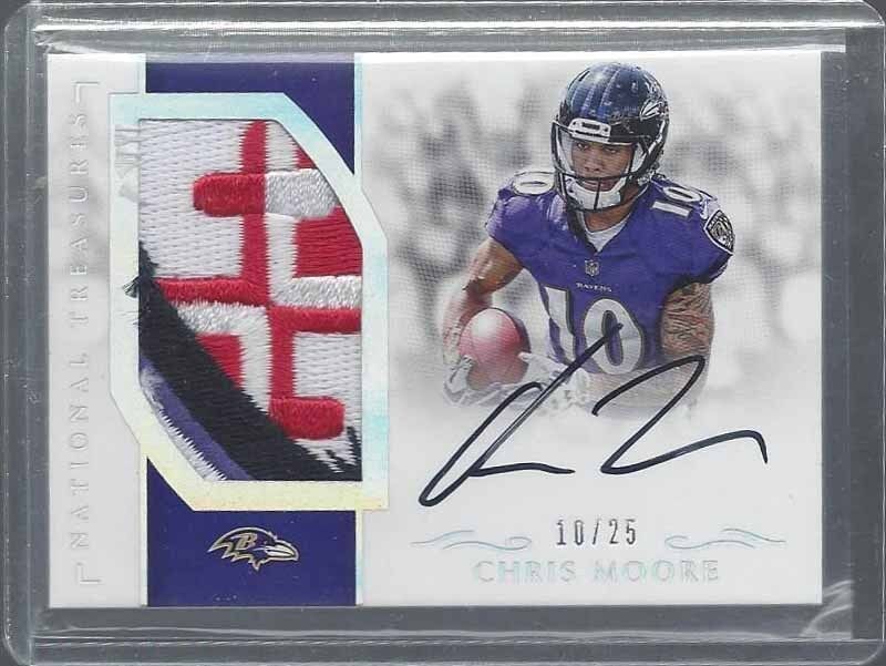 1/1 CHRIS MOORE 2016 NATIONAL TREASURES RPA LOGO PATCH AUTO RC #D 10/25 JSY #10