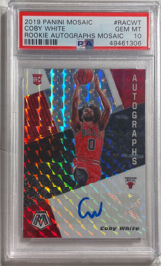 COBY WHITE 2019 MOSAIC ROOKIE AUTO MOSAIC PRIZM RC #RACWT PSA 10 GEM MINT POP 37