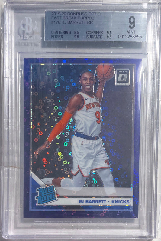 RJ BARRETT 2019 DONRUSS OPTIC FAST BREAK PURPLE PRIZM RC #D /95 BGS 9 MINT POP 3