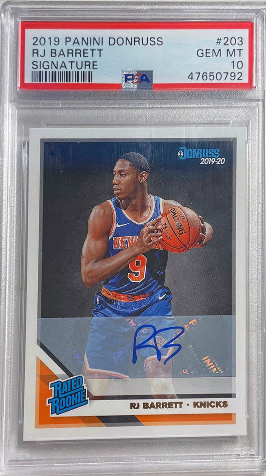 RJ BARRETT 2019 PANINI DONRUSS AUTO ROOKIE RC #203 PSA 10 GEM MINT POP 26