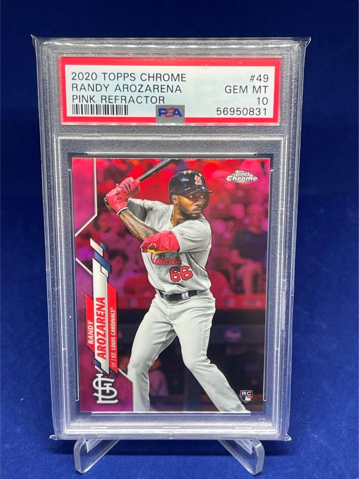 RANDY AROZARENA 2020 TOPPS CHROME PINK REFRACTOR RC #49 PSA 10 GEM MINT