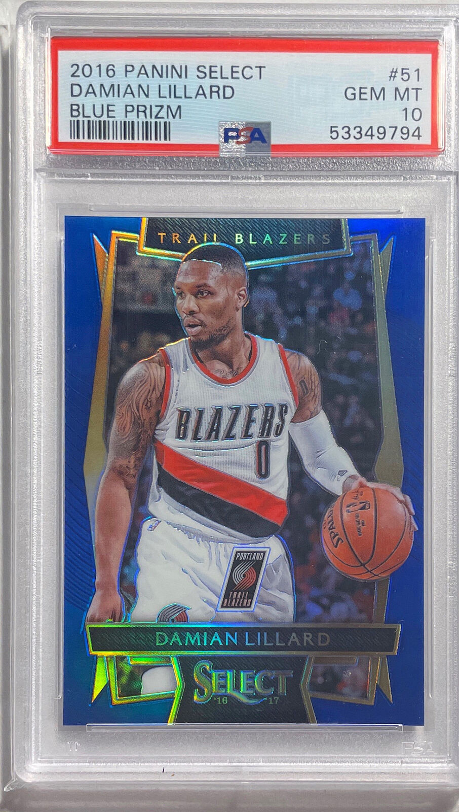 DAMIAN LILLARD 2016 PANINI SELECT BLUE PRIZM #D 179/299 PSA 10 GEM MINT POP 3