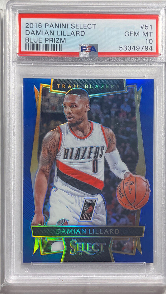 DAMIAN LILLARD 2016 PANINI SELECT BLUE PRIZM #D 179/299 PSA 10 GEM MINT POP 3