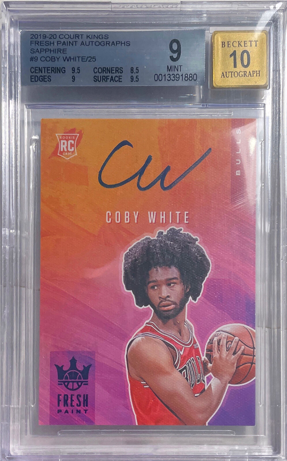 COBY WHITE 2019-20 COURT KINGS FRESH PAINT SAPPHIRE AUTO RC #D /25 BGS 9 POP 1/1