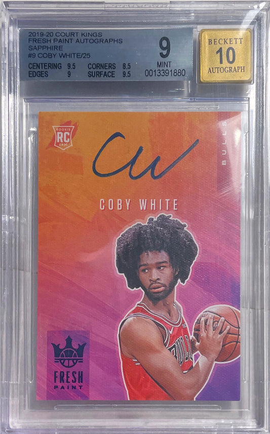 COBY WHITE 2019-20 COURT KINGS FRESH PAINT SAPPHIRE AUTO RC #D /25 BGS 9 POP 1/1
