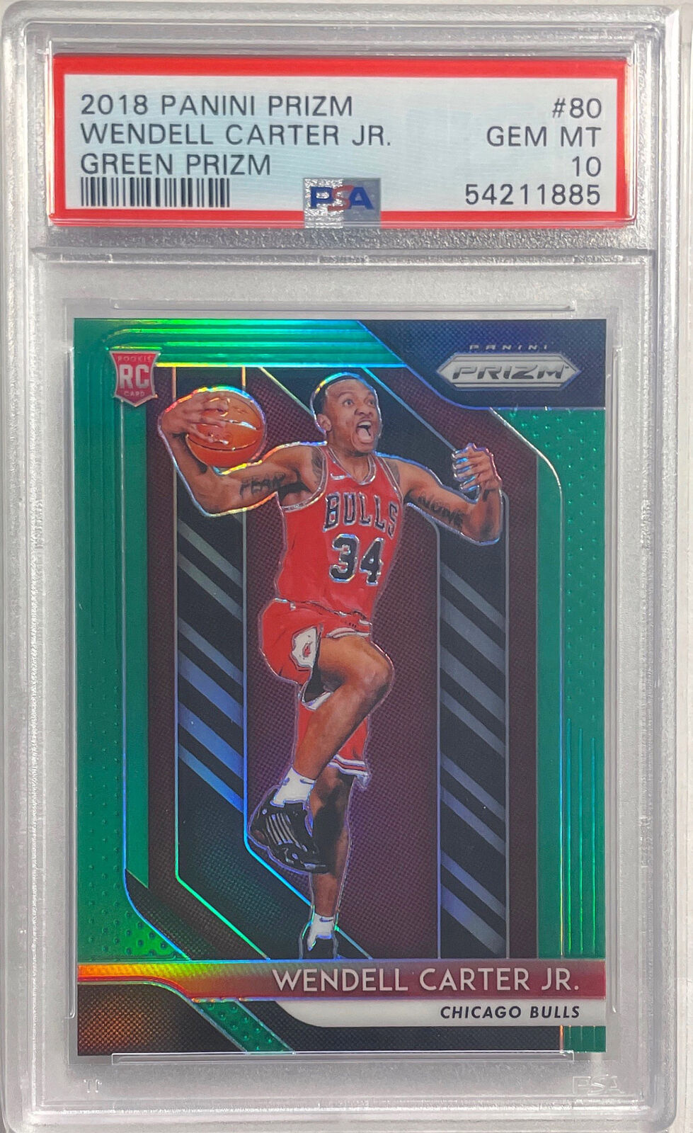 WENDELL CARTER JR. 2018 PANINI PRIZM GREEN PRIZMS RC #80 PSA 10 GEM MINT