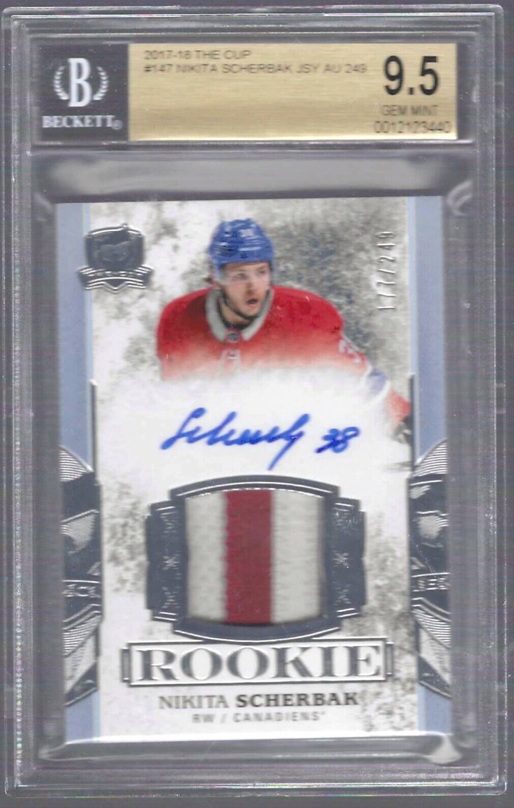 NIKITA SCHERBAK 2017-18 UD THE CUP RPA PATCH AUTO RC /249 BGS 9.5 10 AU POP 1/1