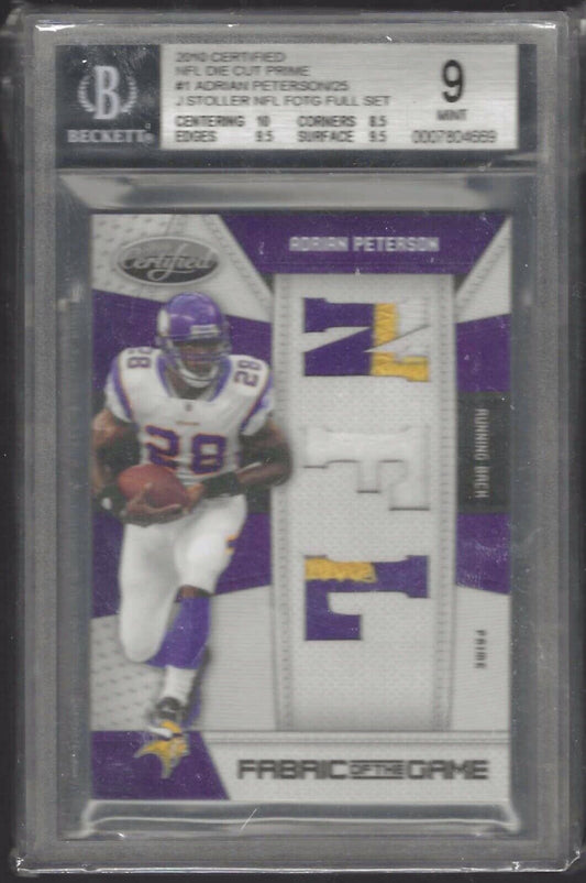 ADRIAN PETERSON 2010 CERTIFIED FABRIC OF THE GAME DIE CUT PATCH /25 BGS 9 POP 2