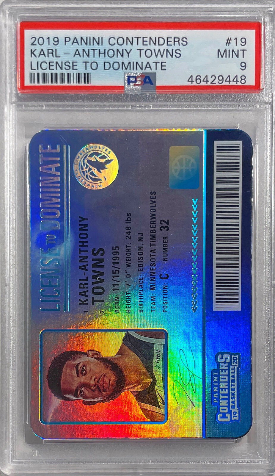 KARL ANTHONY TOWNS 2019 CONTENDERS LICENSE TO DOMINATE #19 PSA 9 MINT POP 2