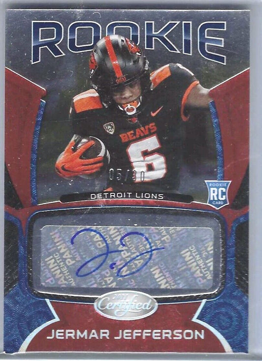 JERMAR JEFFERSON 2021 CERTIFIED ROOKIE ORANGE AUTO RC #D 5/30