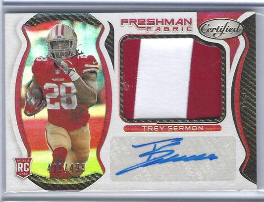 TREY SERMON 2021 CERTIFIED FRESHMAN FABRIC RPA PATCH AUTO RC #D 421/499