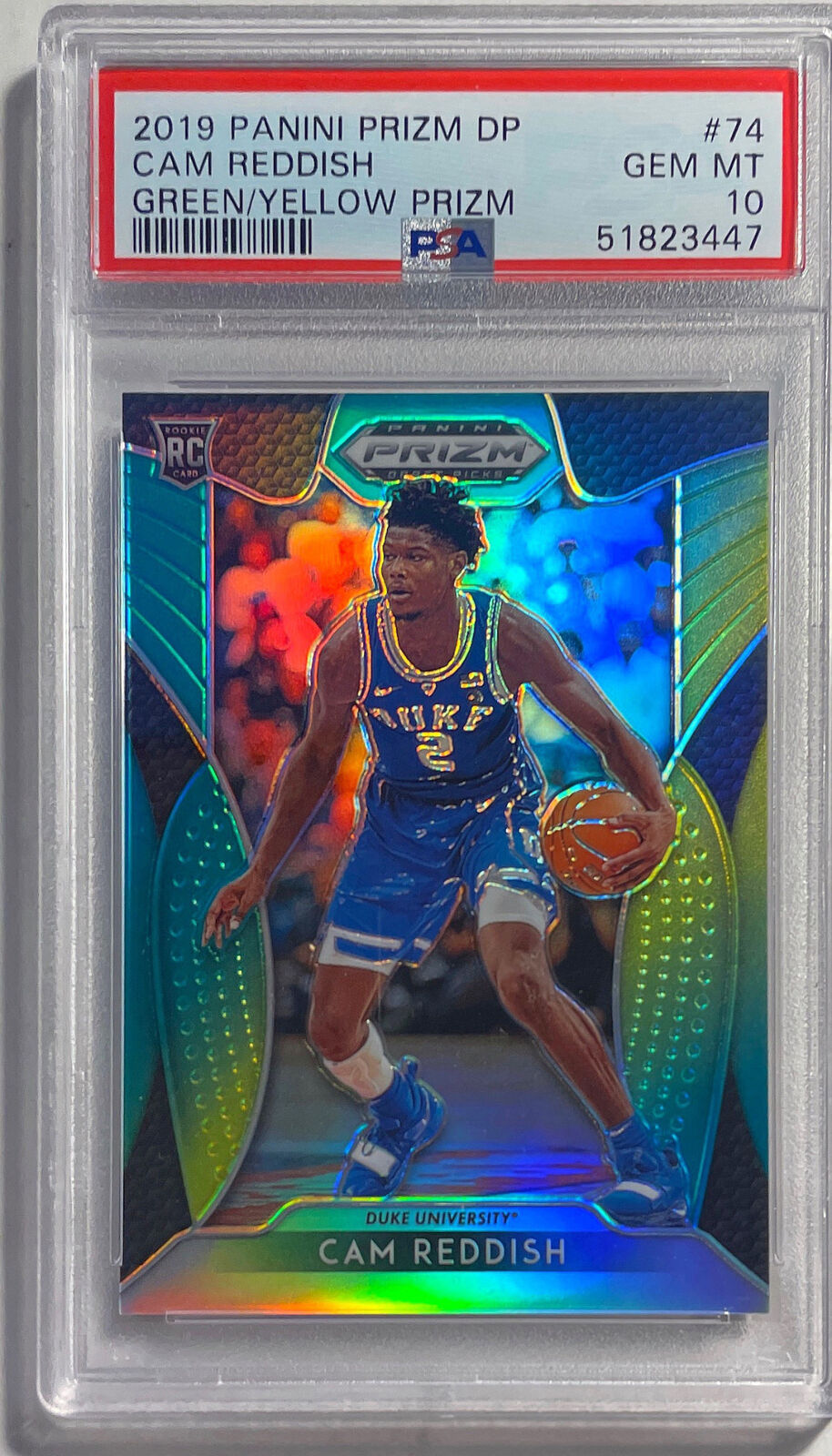 CAM REDDISH 2019 PANINI PRIZM GREEN YELLOW RC #D 241/249 PSA 10 GEM MINT POP 7