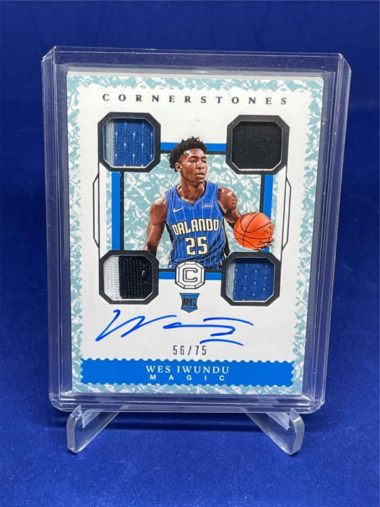 WES IWUNDU 2017-18 PANINI CORNERSTONES QUAD PATCH AUTO ROOKIE RC #D 56/75