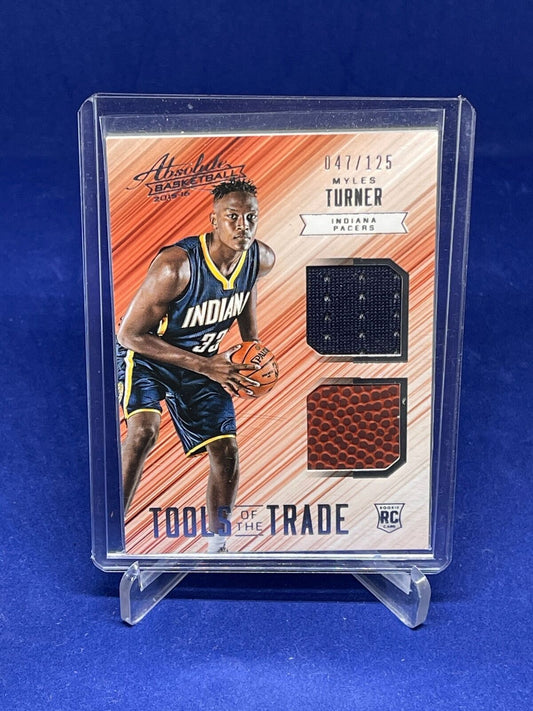 MYLES TURNER 2015-16 PANINI ABSOLUTE TOOLS OF THE TRADE DUAL JERSEY RC #D 47/125
