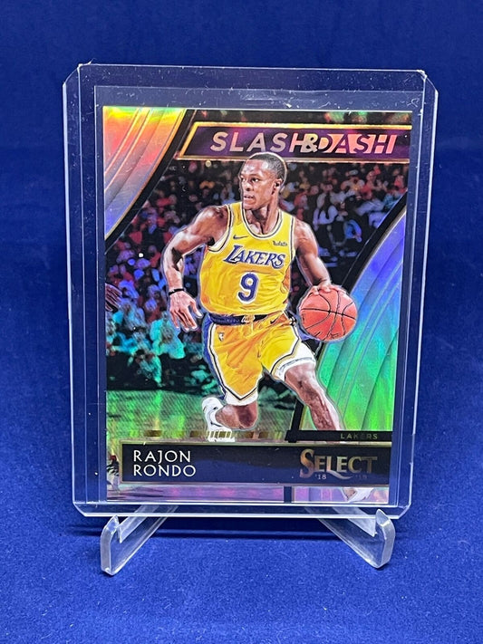 RAJON RONDO 2018-19 PANINI SELECT SLASH AND DASH SILVER PRIZM #D 15/99