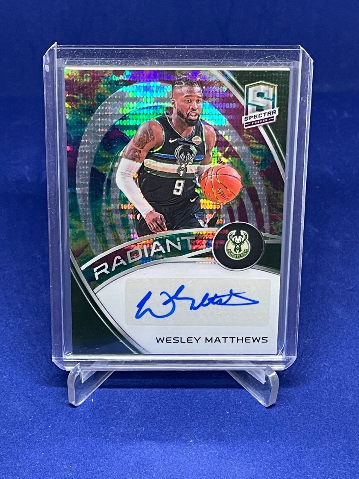 WESLEY MATTHEWS 2019-20 PANINI SPECTRA RADIANT CELESTIAL PRIZM AUTO #D 7/75