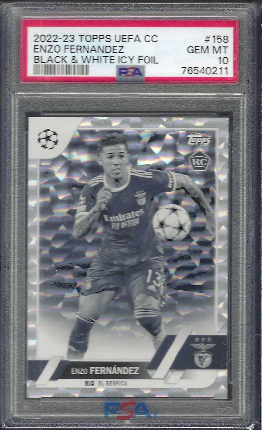 ENZO FERNANDEZ 2022-23 TOPPS BLACK AND WHITE ICY FOIL RC /150 PSA 10 GEM POP 2