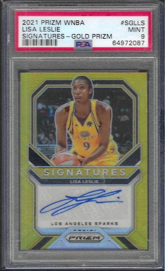 LISA LESLIE 2021 PANINI PRIZM WNBA GOLD PRIZM AUTO #d 6/10 PSA 9 MINT POP 2