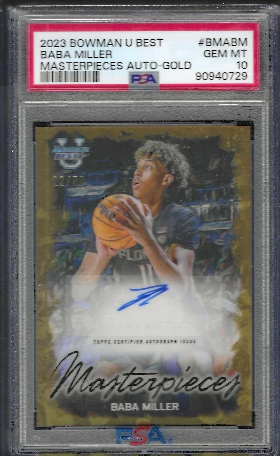 BABA MILLER 2023 BOWMAN U BEST MASTERPIECES GOLD AUTO /50 PSA 10 GEM POP 1/1