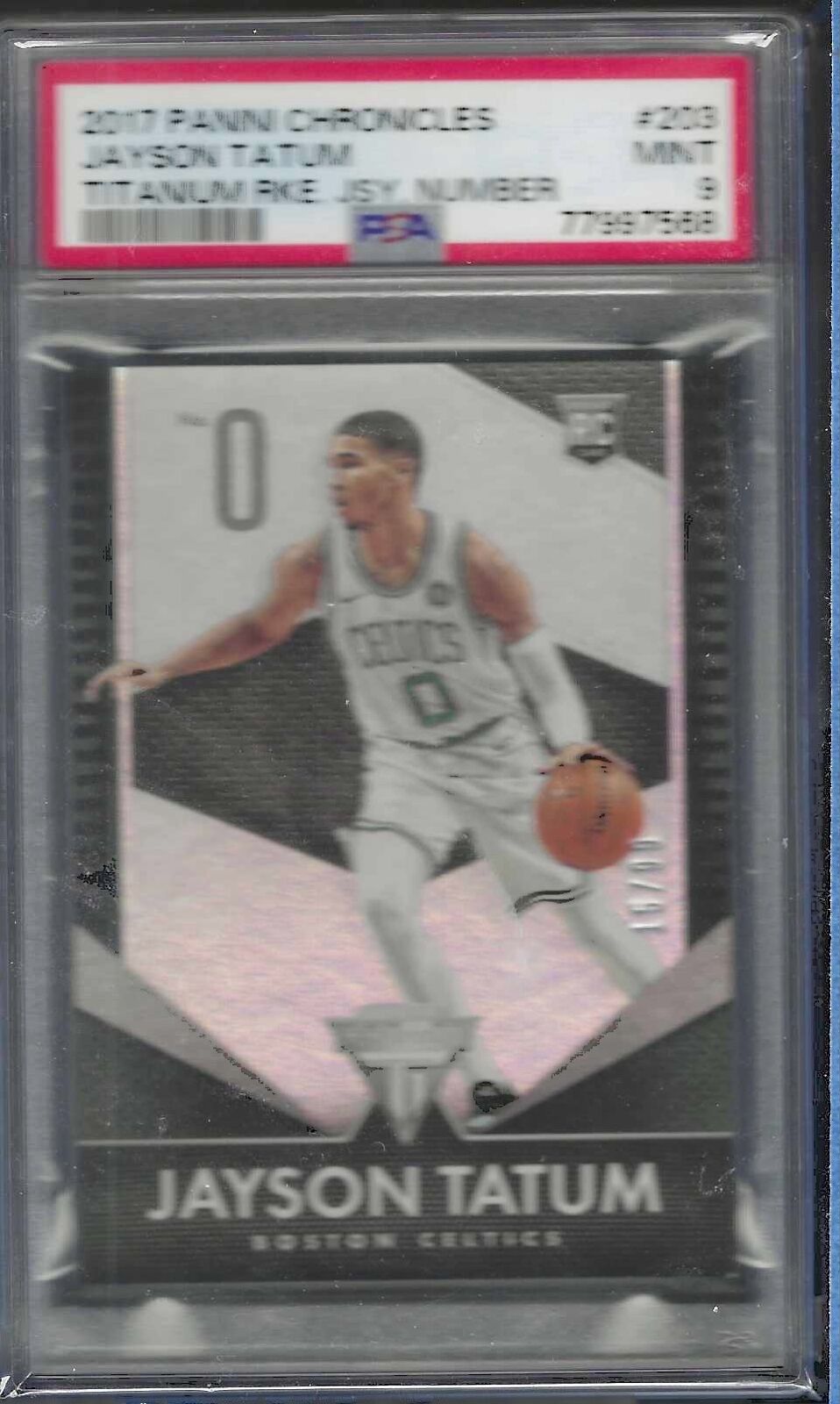 JAYSON TATUM 2017 PANINI CHRONICLES TITANUM JERSEY NUMBER RC #D 15/99 PSA 9 MINT