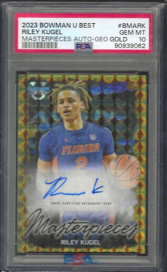 RILEY KUGEL 2023 BOWMANS BEST MASTERPIECES GOLD GEOMETRIC AUTO /50 PSA 10 POP 1