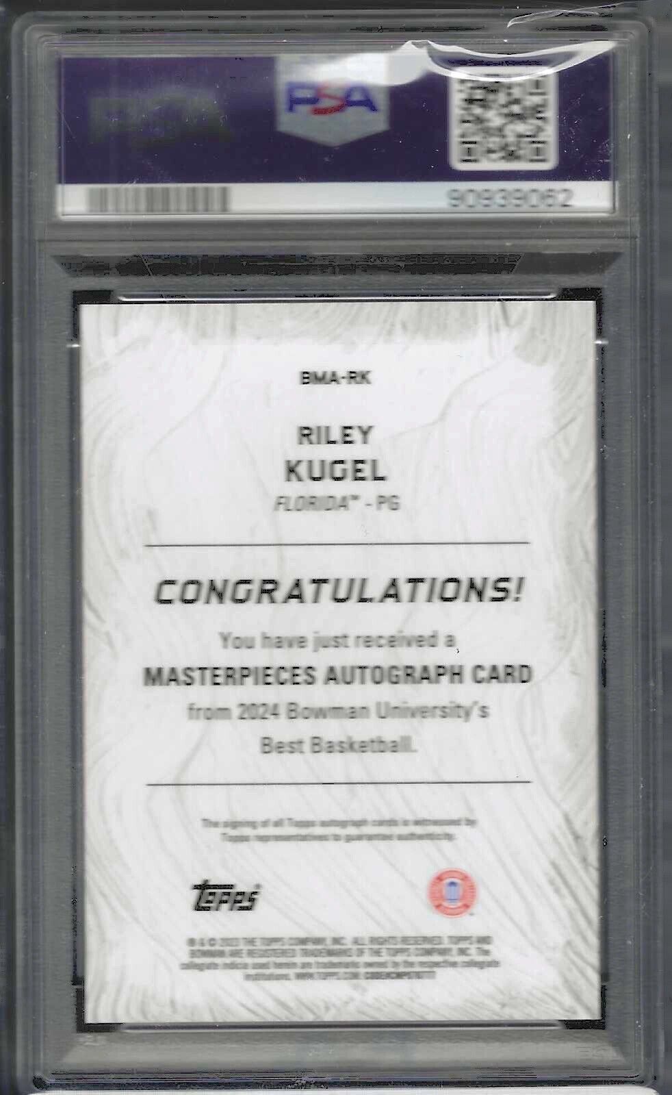 RILEY KUGEL 2023 BOWMANS BEST MASTERPIECES GOLD GEOMETRIC AUTO /50 PSA 10 POP 1