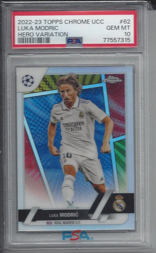 LUKA MODRIC 2022-23 TOPPS CHROME UCC HERO VARIATION SSP RARE #62 PSA 10 POP 8