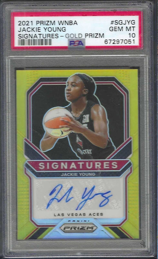 JACKIE YOUNG 2021 PANINI PRIZM WNBA GOLD PRIZM AUTO /10 PSA 10 GEM MINT POP 2