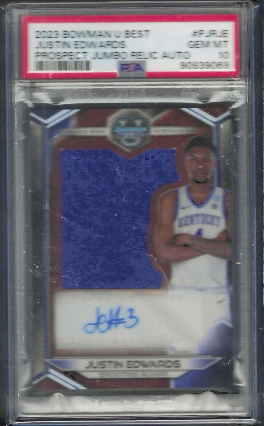 JUSTIN EDWARDS 2023 BOWMAN U BEST JUMBO JERSEY PATCH AUTO PSA 10 GEM MINT POP 3