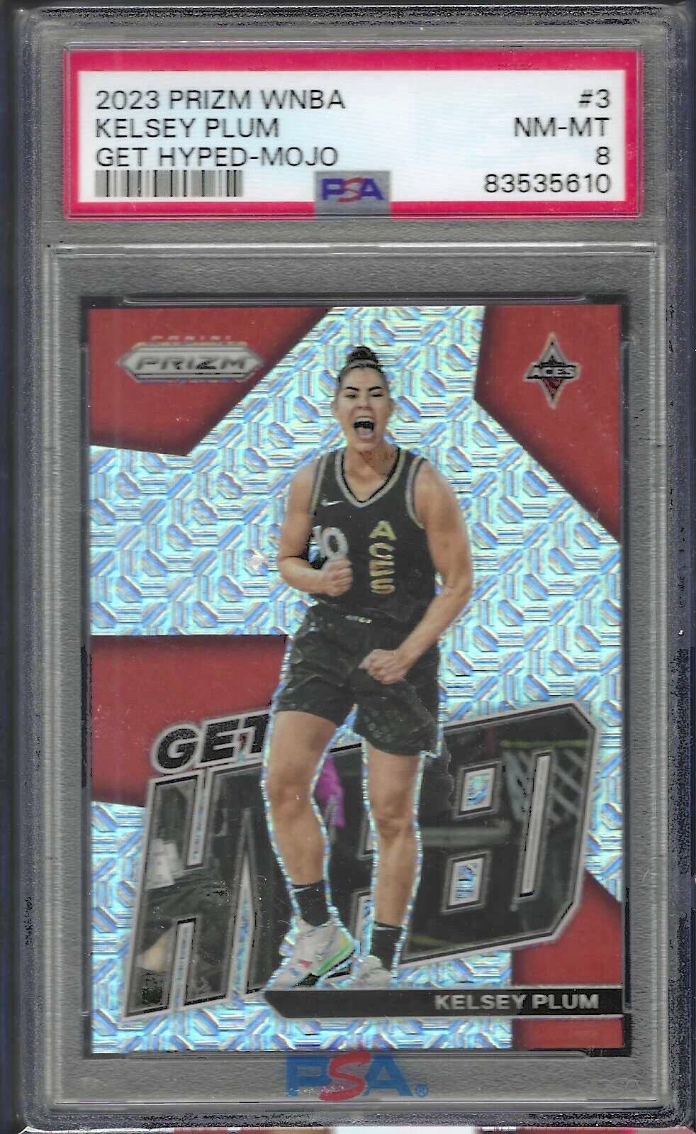KELSEY PLUM 2023 PANINI PRIZM WNBA GET HYPED MOJO PRIZM #D 18/25 PSA 8 POP 1/1