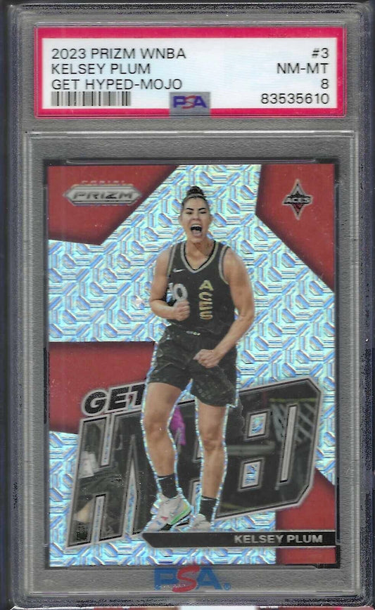 KELSEY PLUM 2023 PANINI PRIZM WNBA GET HYPED MOJO PRIZM #D 18/25 PSA 8 POP 1/1
