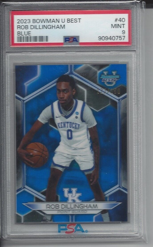 ROB DILLINGHAM 2023 BOWMANS BEST UNIVERSITY BLUE REFRACTOR /150 PSA 9 MINT POP 1