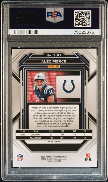 ALEC PIERCE 2022 PANINI PRIZM BLACK & WHITE CHECKER PRIZM RC #330 PSA 10 POP 9