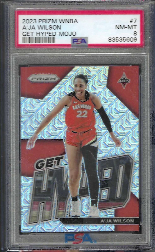A'JA WILSON 2023 PANINI PRIZM WNBA GET HYPED MOJO PRIZM #D 23/25 PSA 8 POP 1/1